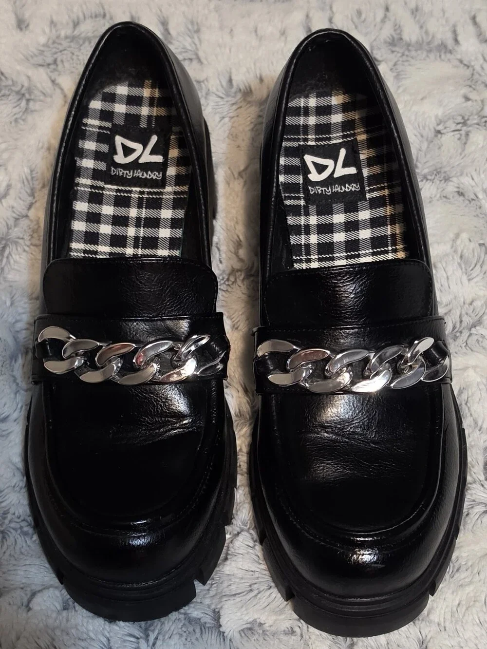 Dirty Laundry Nirvana Chill Black Chunky Platform Chain Loafers. Like NEW! S:8.5